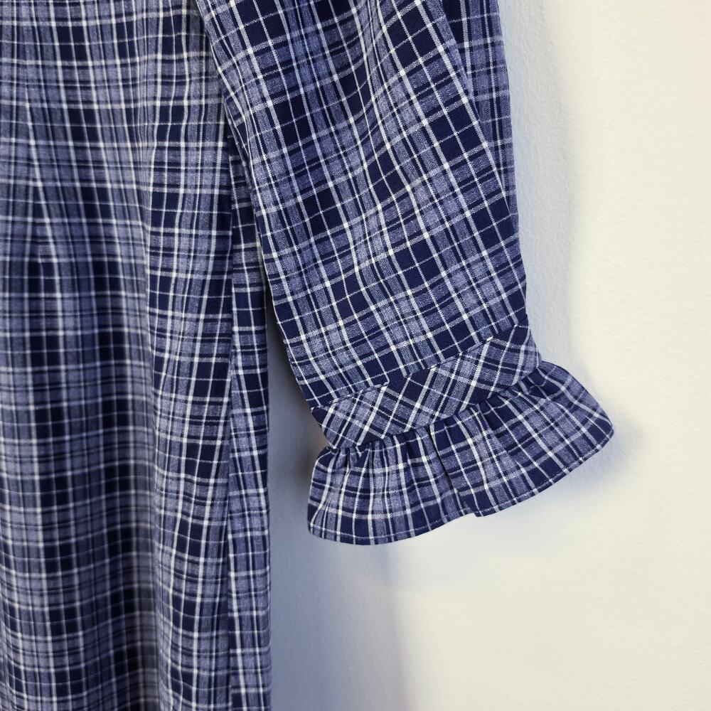 Simple Retro Whitney Round Neck Tie Bow Collision Blue Check Dress Sz Medium - Picture 10 of 11